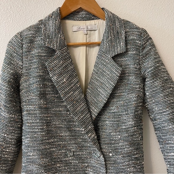 Lovers + Friends Tweed Relaxed Long Button Blazer Preppy Gray - Picture 7 of 14